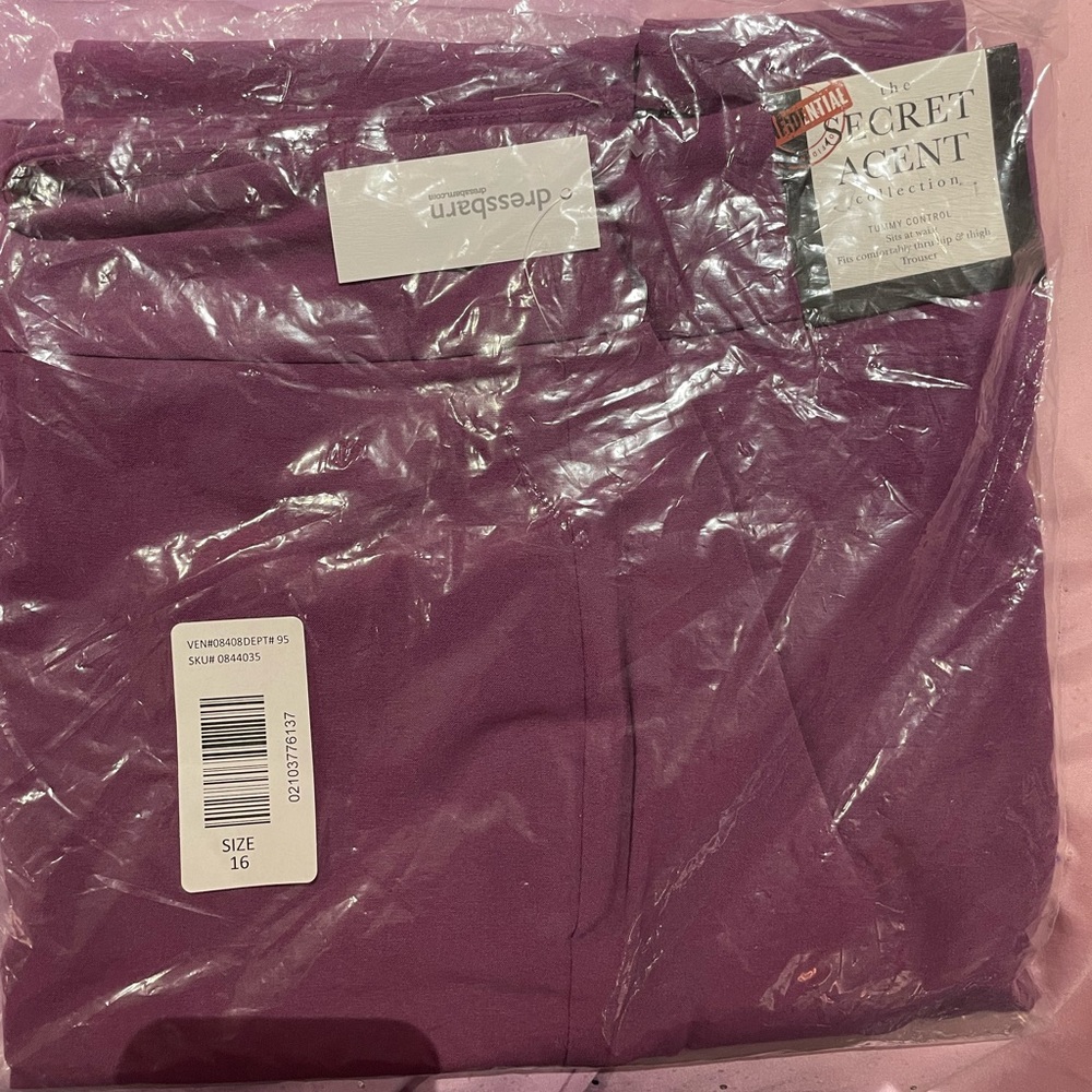 DRESS BARN SECRET AGENT TROUSERS PURPLE NEW IN PACKAGE SIZE 16